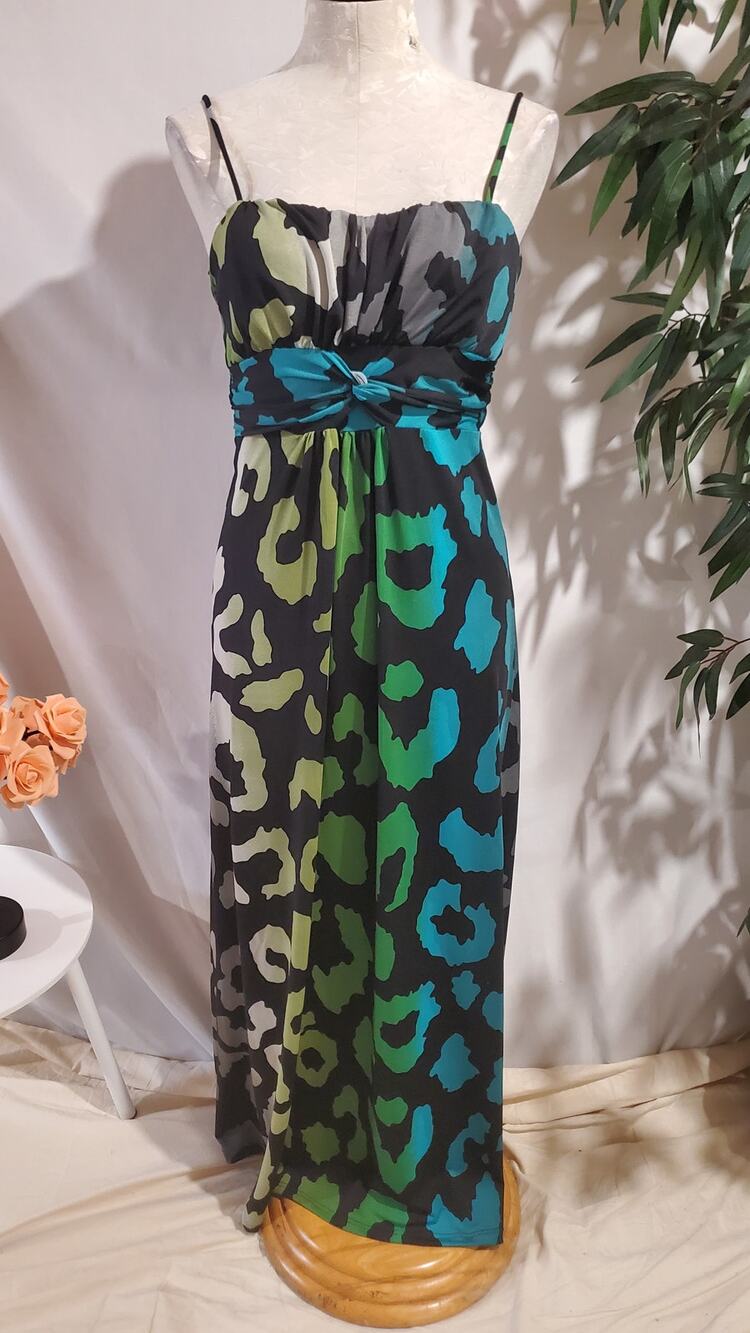 Vtg Alyn Paige Leopard Print Twist Front Maxi Dress Size L 90s Y2K Formal Event